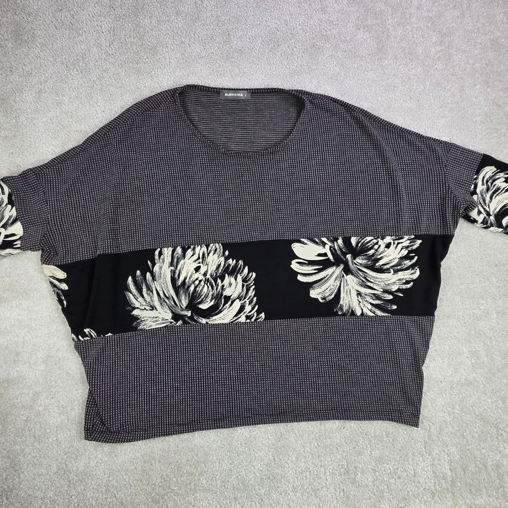 Alembika mixed media tunic Top Women's 2 US 8/10 Dolman‎ Sleeve Boxy Top Artsy